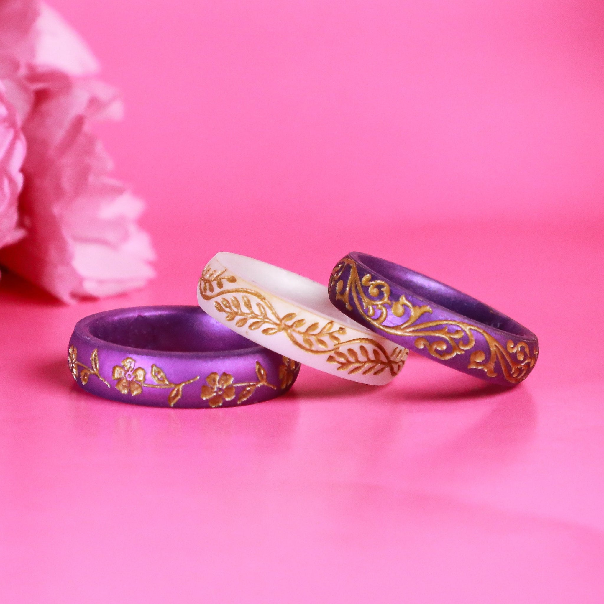 Primrose Silicone Ring, February Birth Flower, Engraved with Gold Inlay