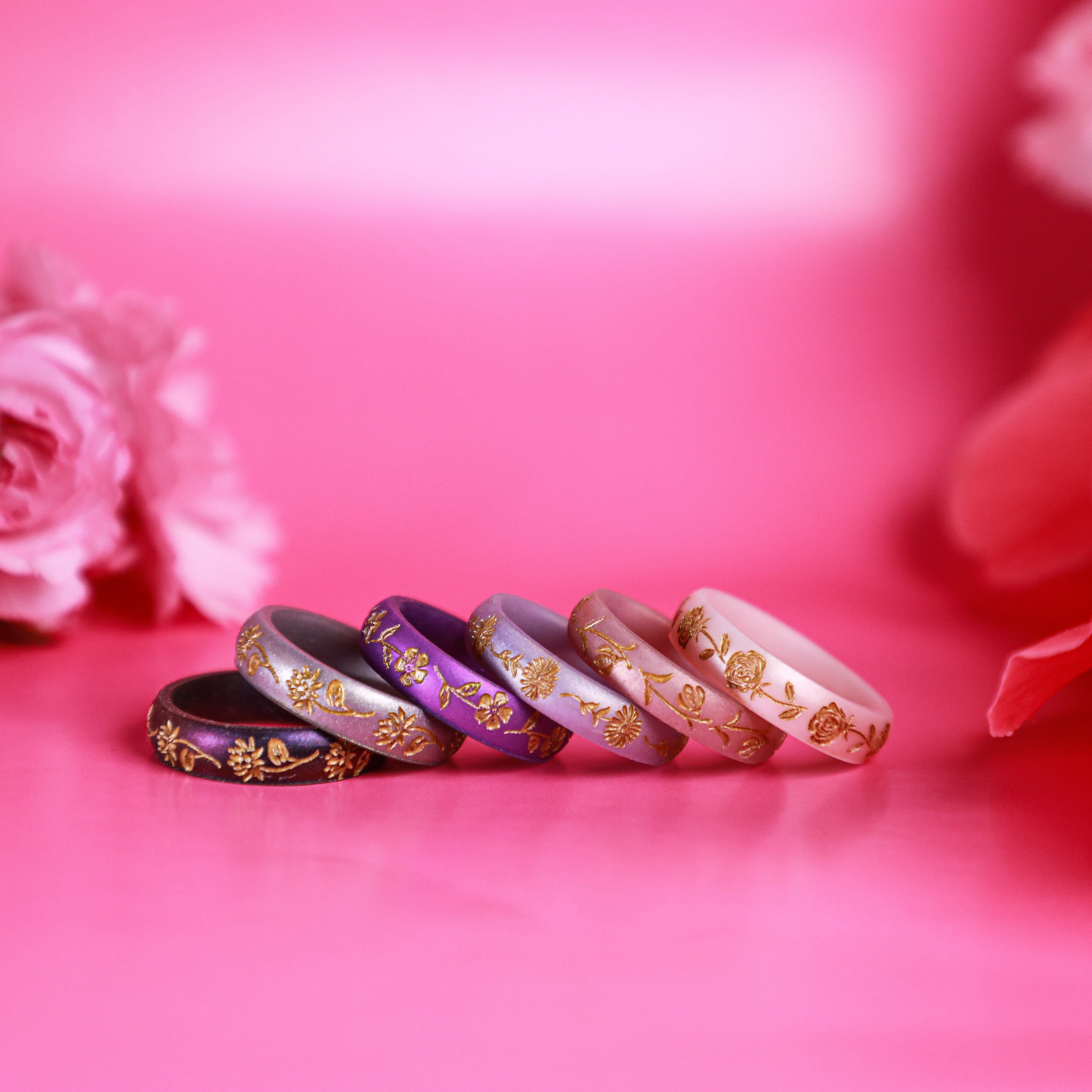 Gold Water Lily Silicone Ring, July Birth Flower on Arc 4mm