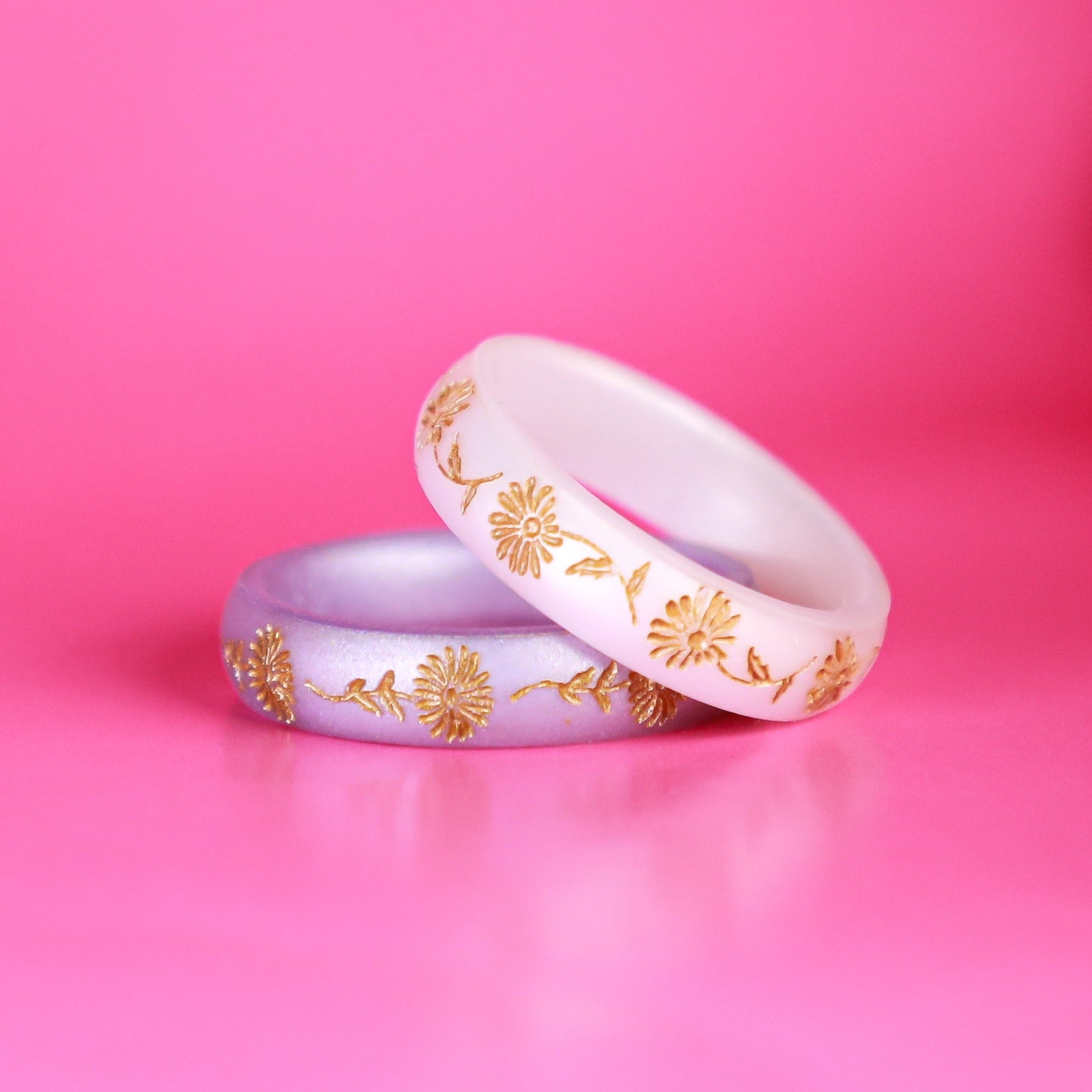Gold Aster Silicone Ring, September Birth Flower on Arc 4mm