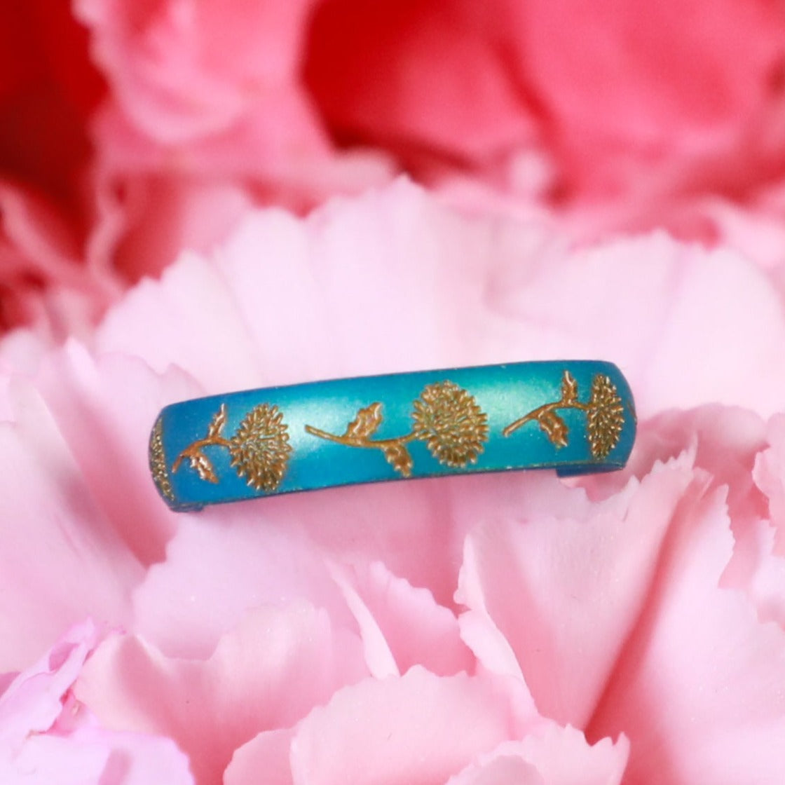 Chrysanthemum Silicone Ring, November Birth Flower, Engraved with Gold Inlay