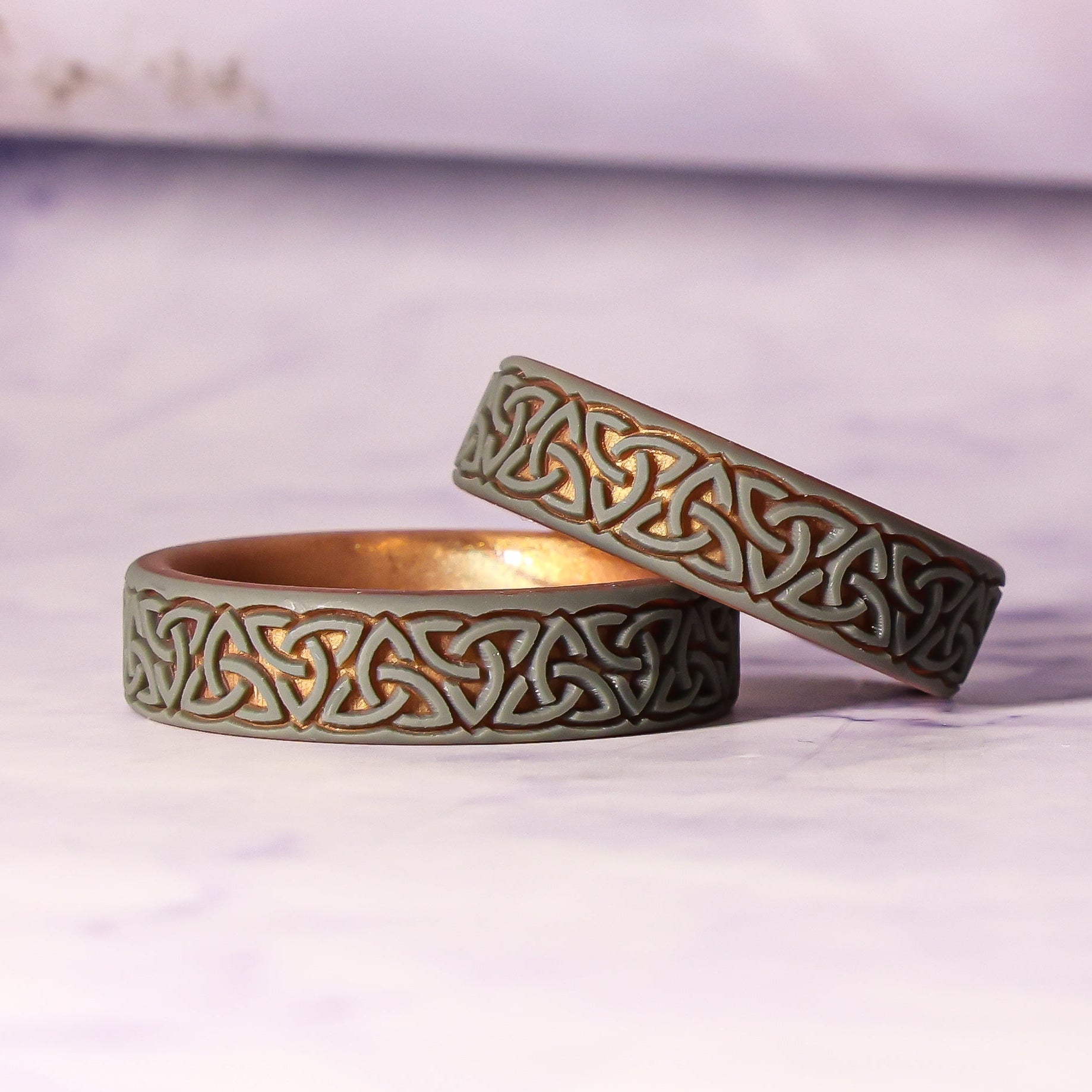 Trinity (Wider Design) Silicone Ring on Sage Gold Dual Layer 6mm