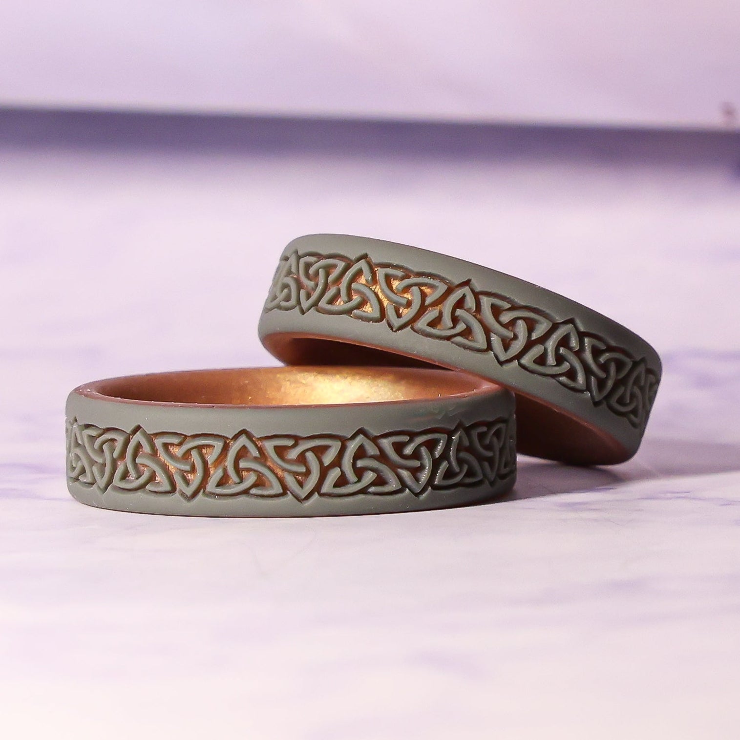 Trinity (Wider Design) Silicone Ring on Sage Gold Dual Layer 6mm