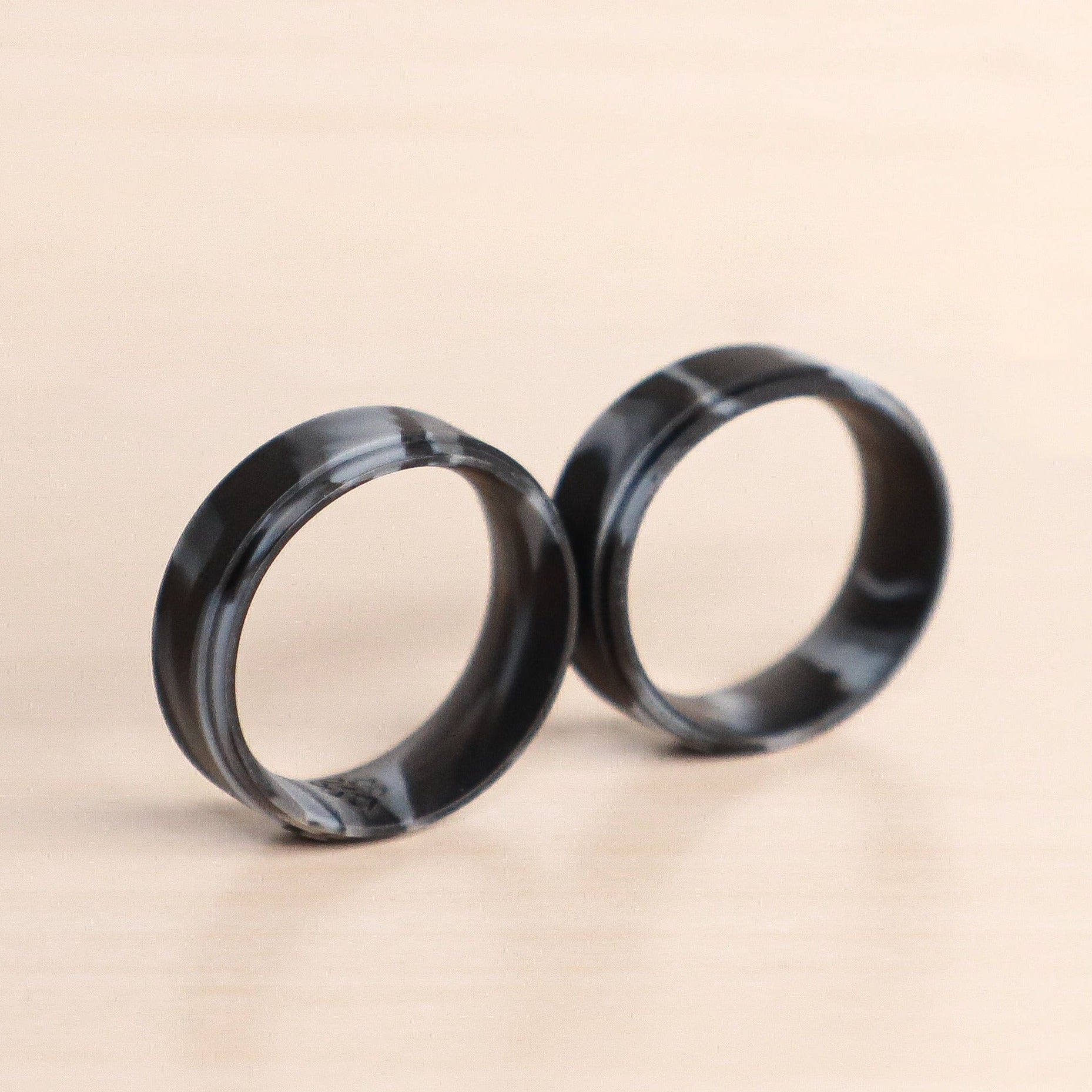 Black Marble Step Edge Breathable Silicone Ring for Men