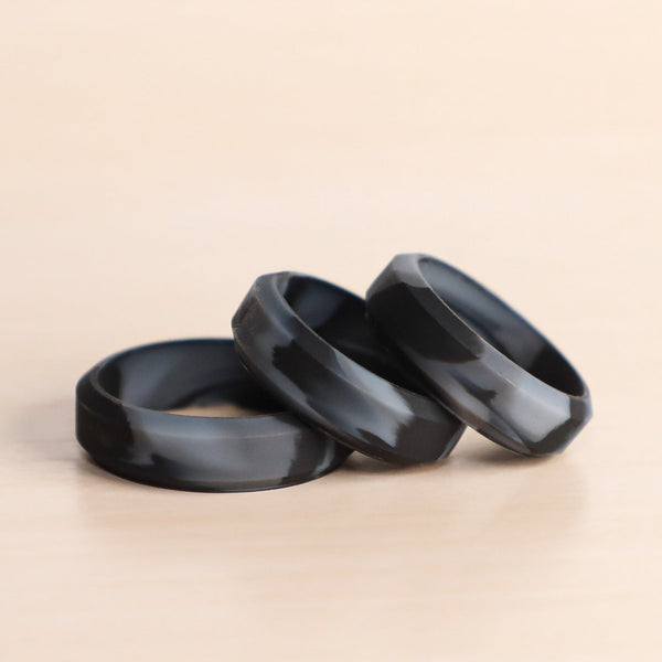 Black Marble Bevel Edge Breathable Silicone Ring for Men