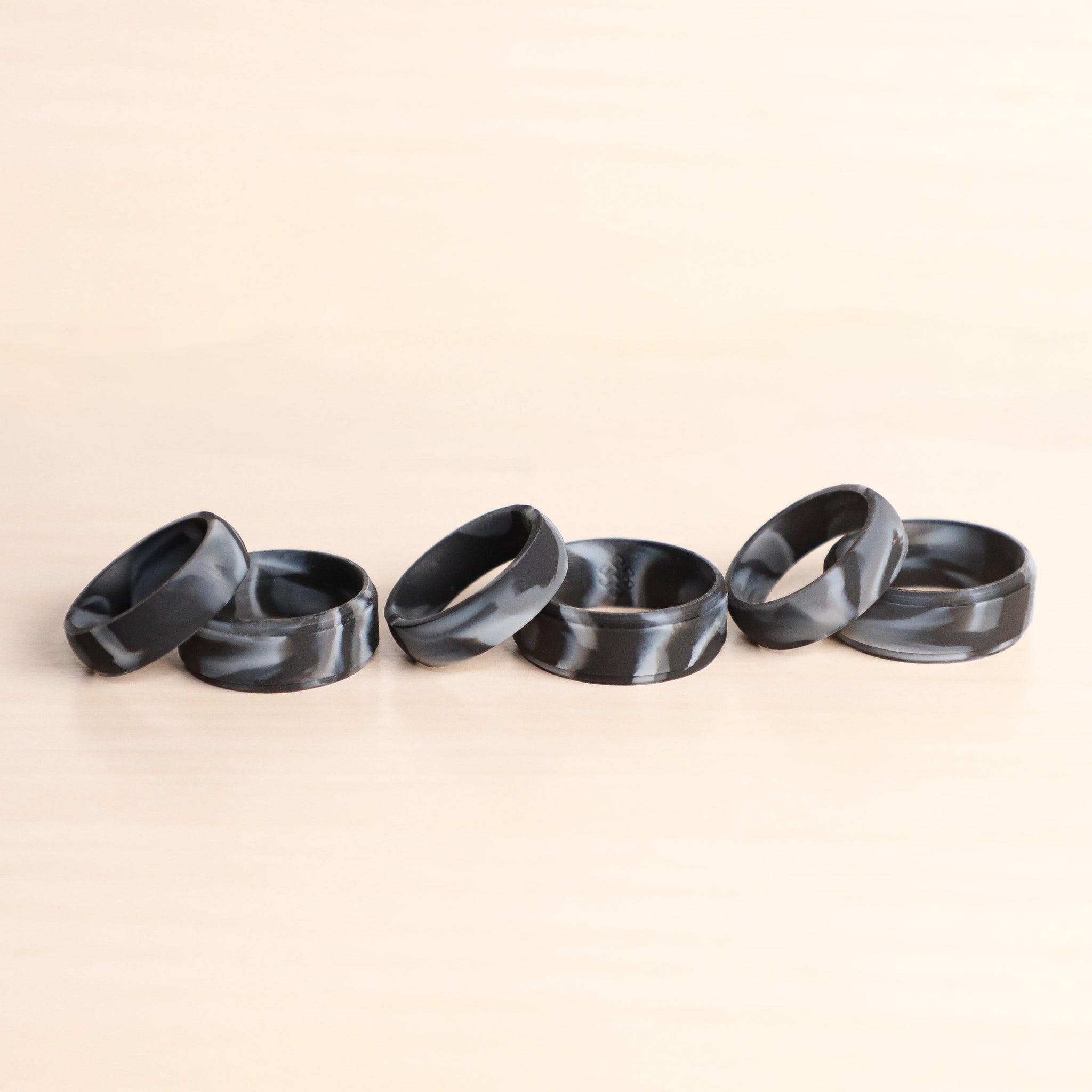 Black Marble Step Edge Breathable Silicone Ring for Men