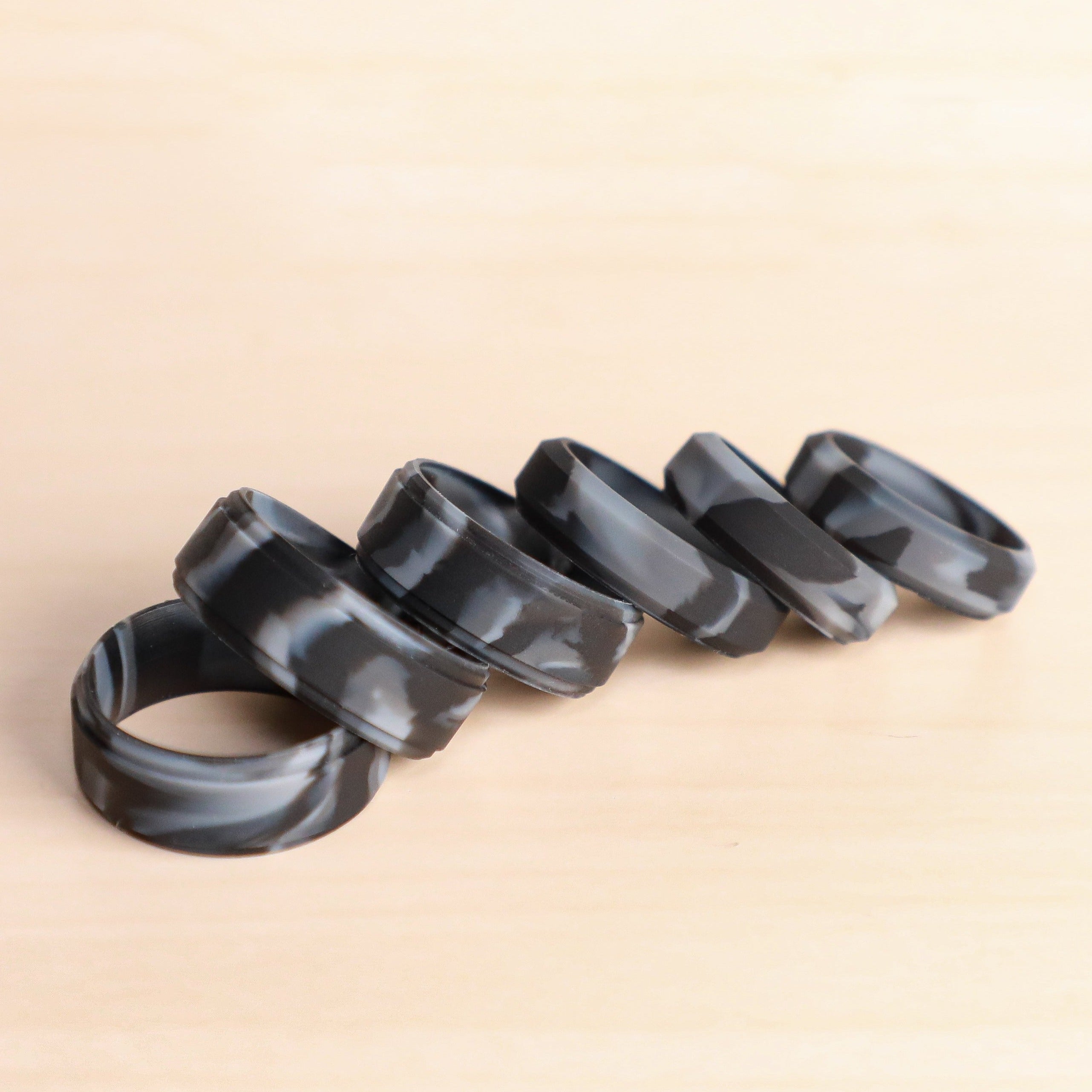 Black Marble Bevel Edge Breathable Silicone Ring for Men