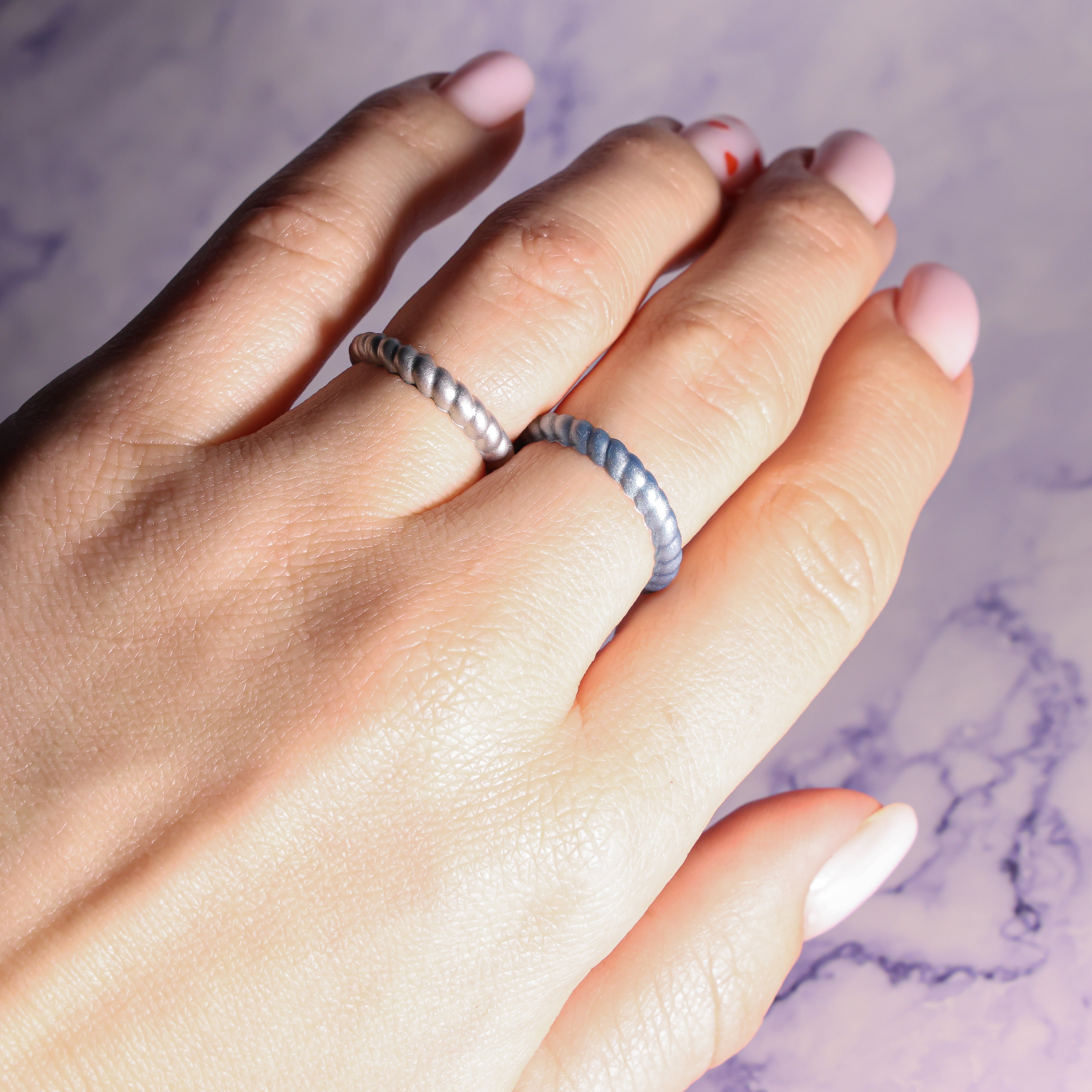 Moonlight Blue Braided Silicone Ring - Stackable Thin Band