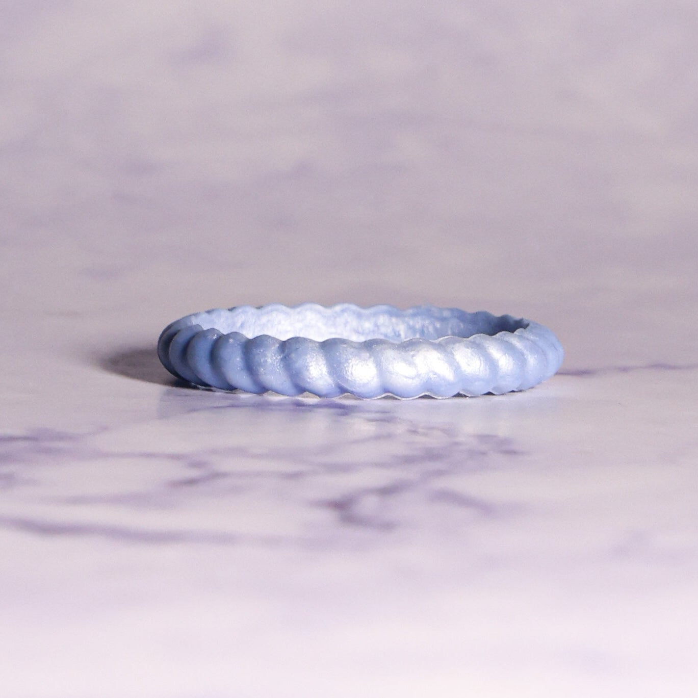 Baby Blue Braided Silicone Ring - Stackable Thin Band