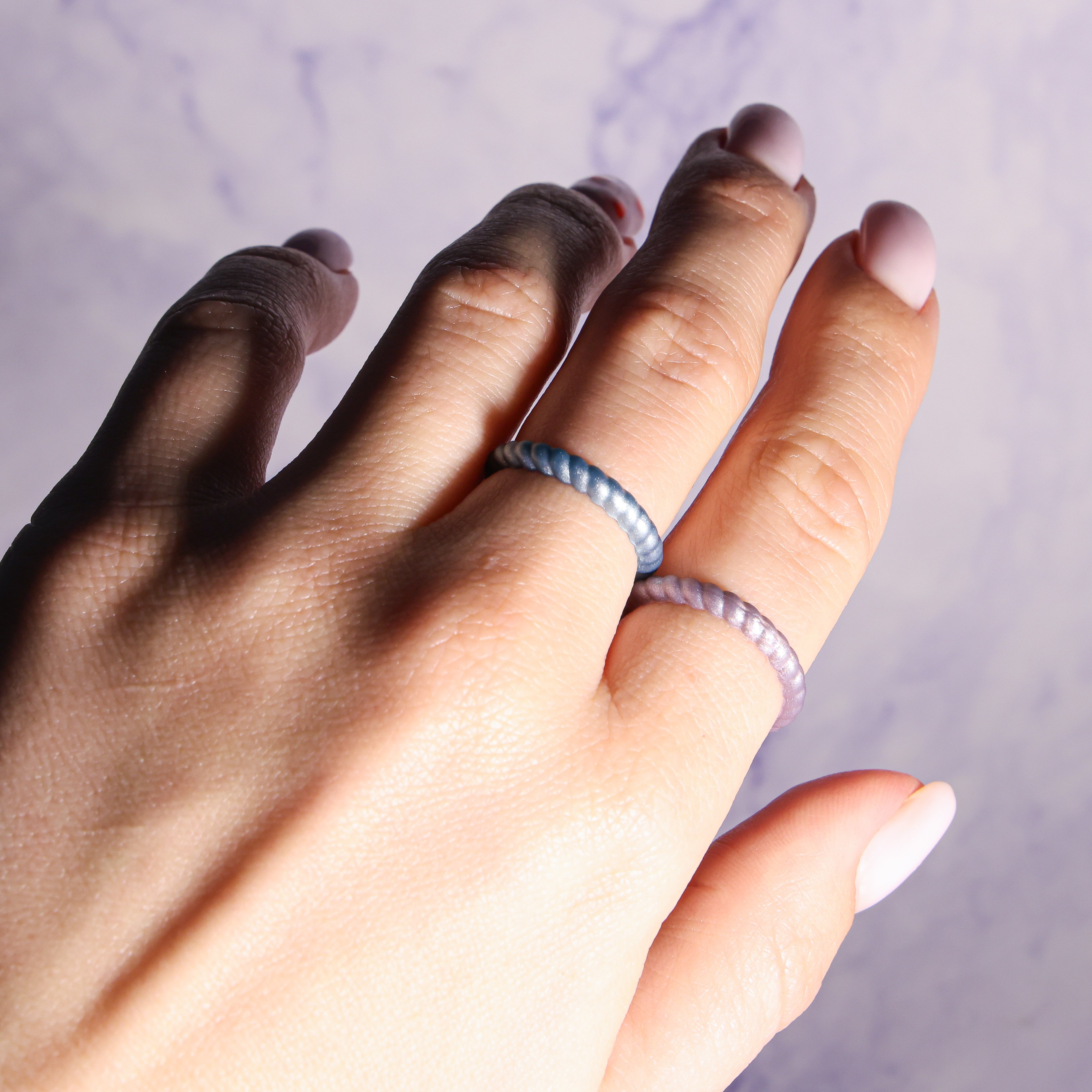 Moonlight Blue Braided Silicone Ring - Stackable Thin Band