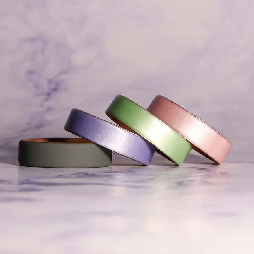 Blush Pink on Gold Dual Layer Breathable Silicone Ring 6mm