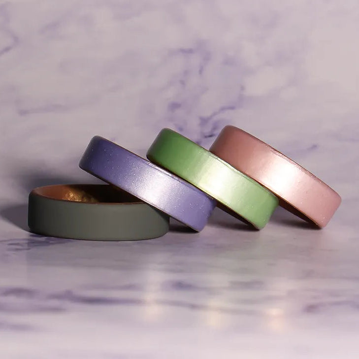 Blush Pink on Gold Dual Layer Breathable Silicone Ring 6mm