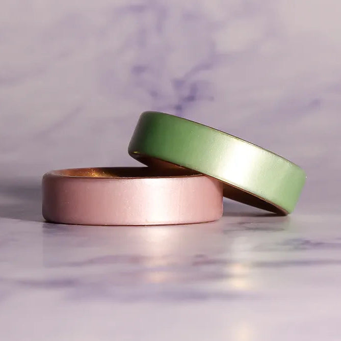Blush Pink on Gold Dual Layer Breathable Silicone Ring 6mm