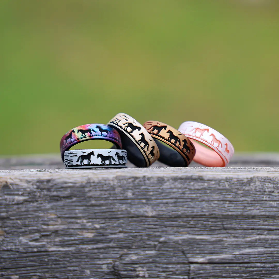 Grazing Horses Silicone Ring Dual Layer 6mm