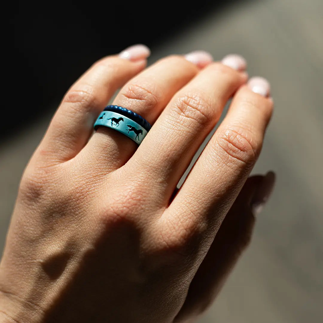 Galloping Horses Silicone Ring on Dual Layer 6mm