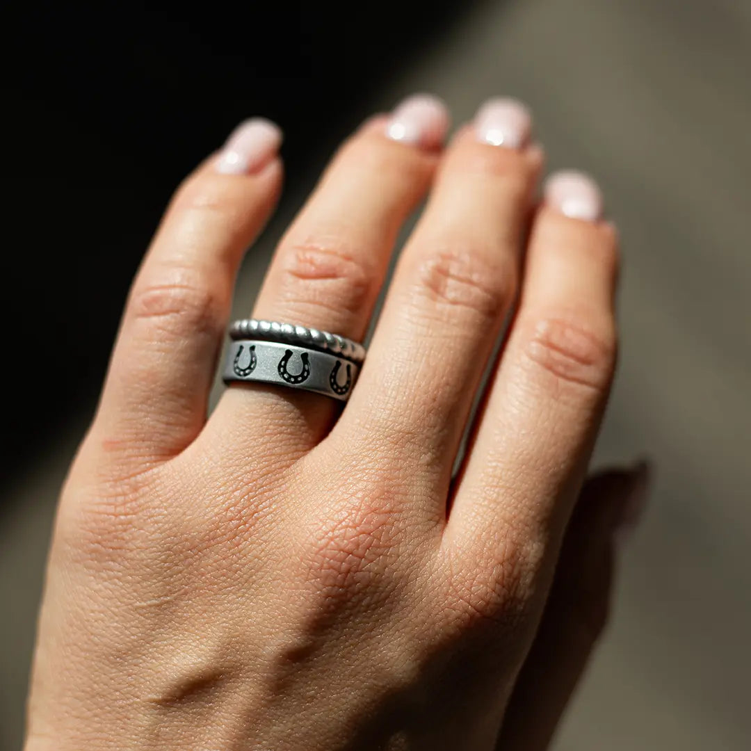 Lucky Horseshoe Silicone Ring - Engraved Dual Layer