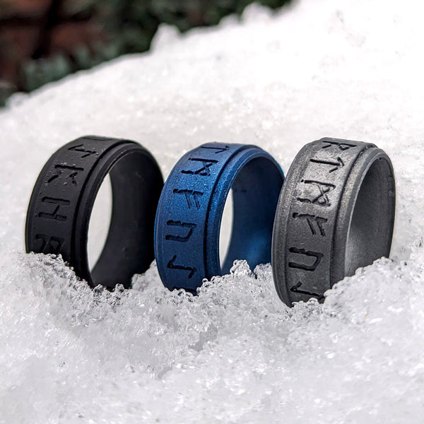 Viking Runes Silicone Ring on Rise 8mm