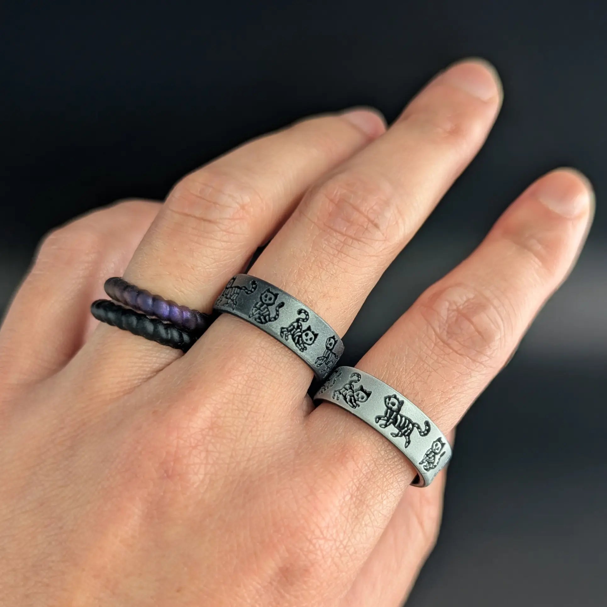 Black Braided Silicone Ring - Stackable Thin Band