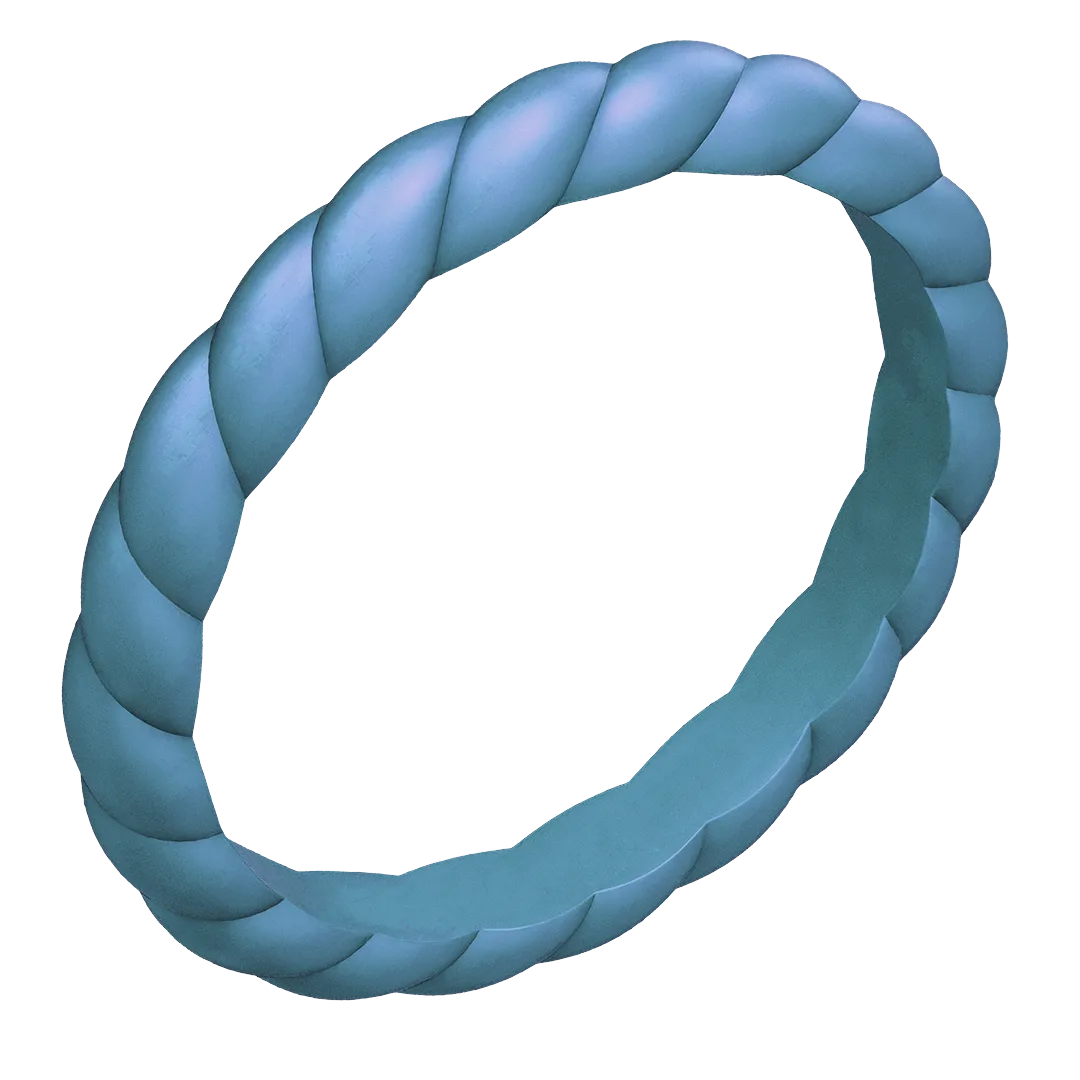 Moonlight Blue Braided Silicone Ring - Stackable Thin Band