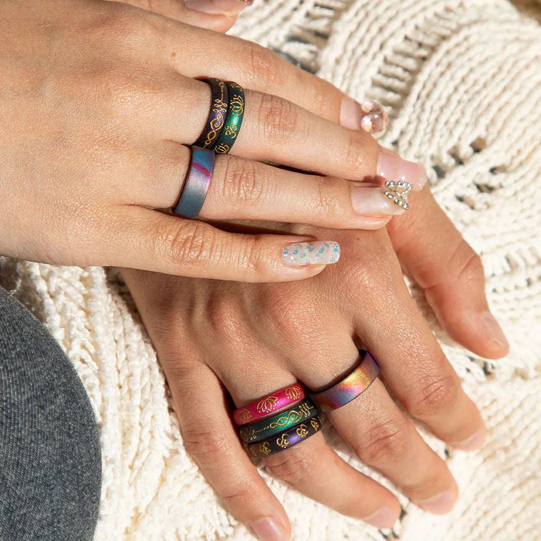 Gold Unalome Silicone Ring on Arc 4mm Band