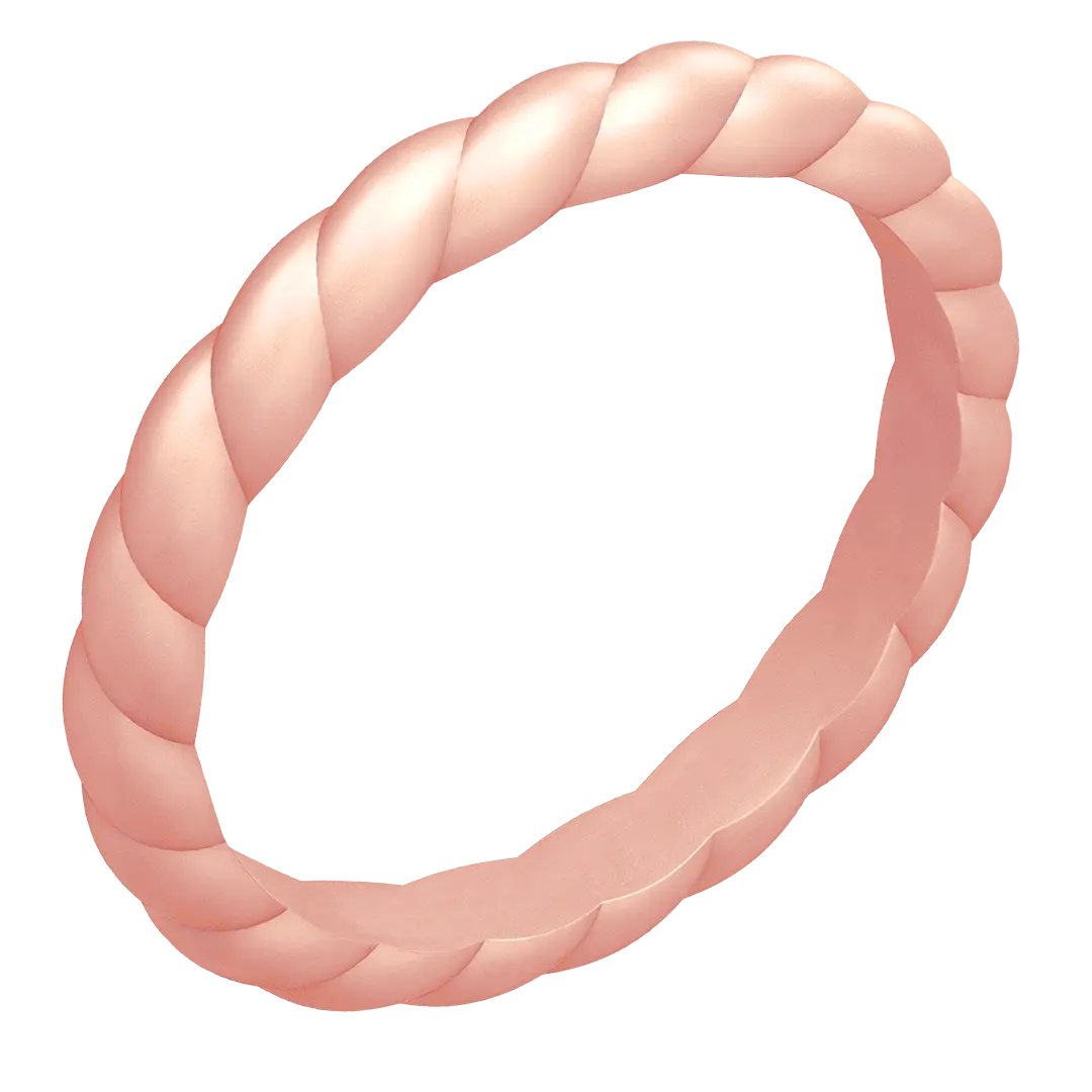 Rose Gold Braided Slim Silicone Ring, Stackable Thin Band