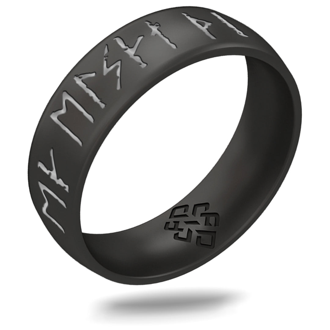 I Love You Viking Ring - Rune Engraved Arc 6mm with Silver Inlay