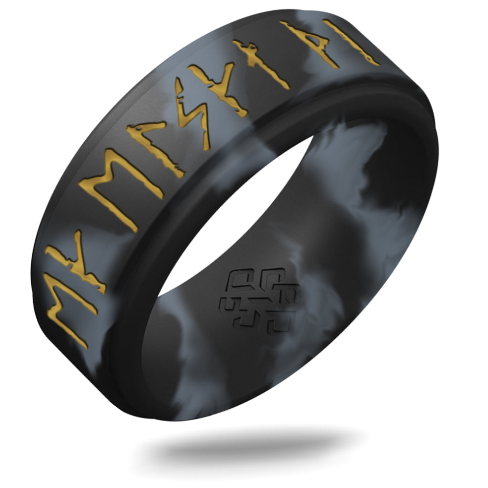 I Love You Viking Ring - Rune Engraved on Rise Ring with Gold Inlay