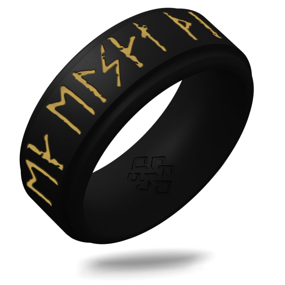 I Love You Viking Ring - Rune Engraved on Rise Ring with Gold Inlay