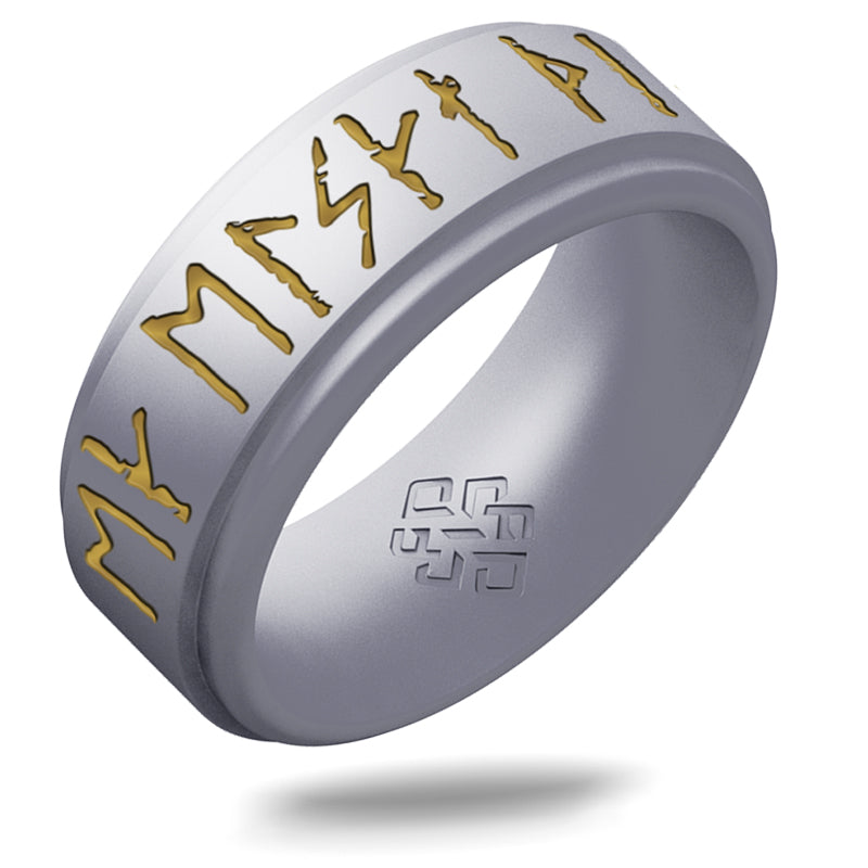 I Love You Viking Ring - Rune Engraved on Rise Ring with Gold Inlay