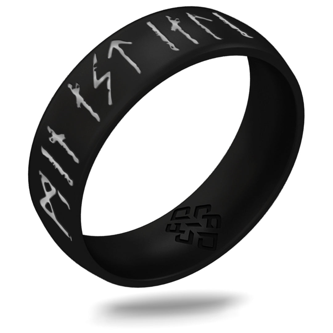 My Love Forever Viking Ring - Rune Engraved Arc 6mm with Silver Inlay