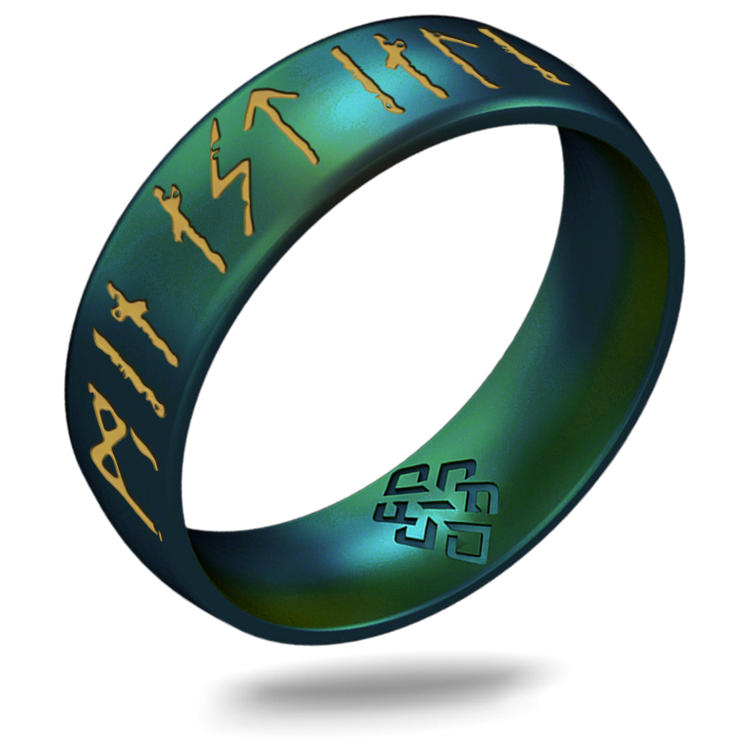 My Love Forever Viking Ring - Rune Engraved Arc 6mm with Gold Inlay