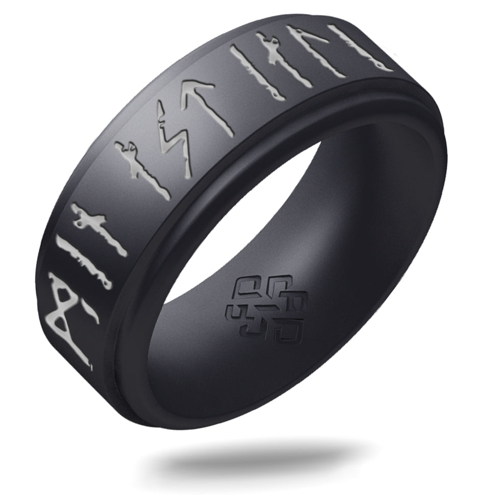 My Love Forever Viking Ring - Rune Engraved on Rise Ring with Silver Inlay