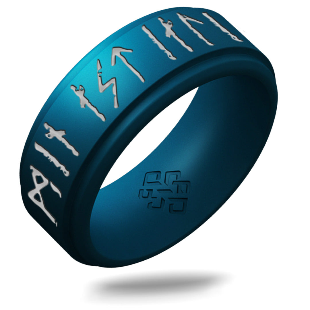 My Love Forever Viking Ring - Rune Engraved on Rise Ring with Silver Inlay
