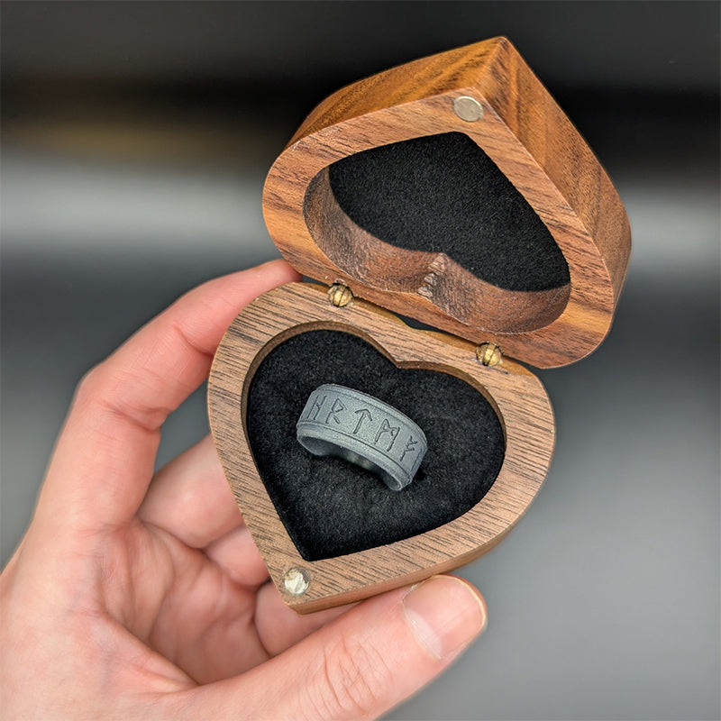 My Love Forever Viking Ring - Rune Engraved on Rise Ring with Gold Inlay