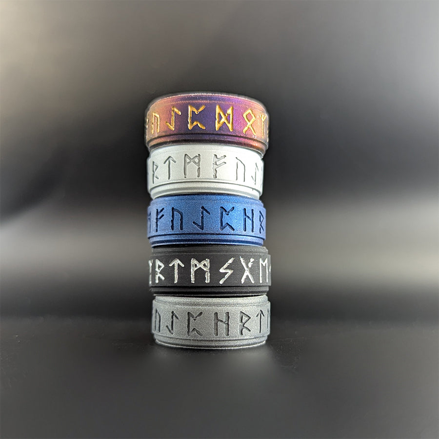 Yours Always Viking Ring - Rune Engraved on Rise Ring with Silver Inlay