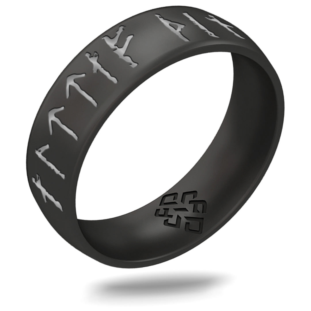 Yours Always Viking Ring - Rune Engraved Arc 6mm with Silver Inlay