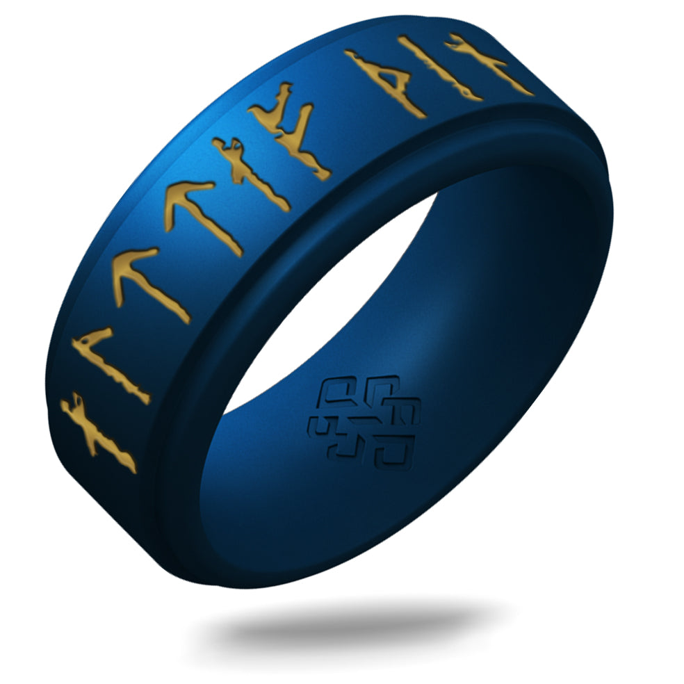 Yours Always Viking Ring - Rune Engraved on Rise Ring with Gold Inlay