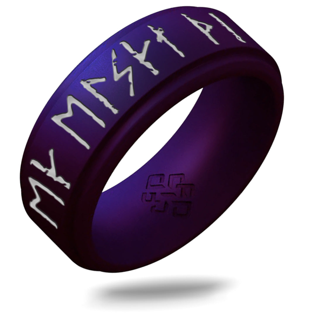 I Love You Viking Ring - Rune Engraved on Rise Ring with Silver Inlay