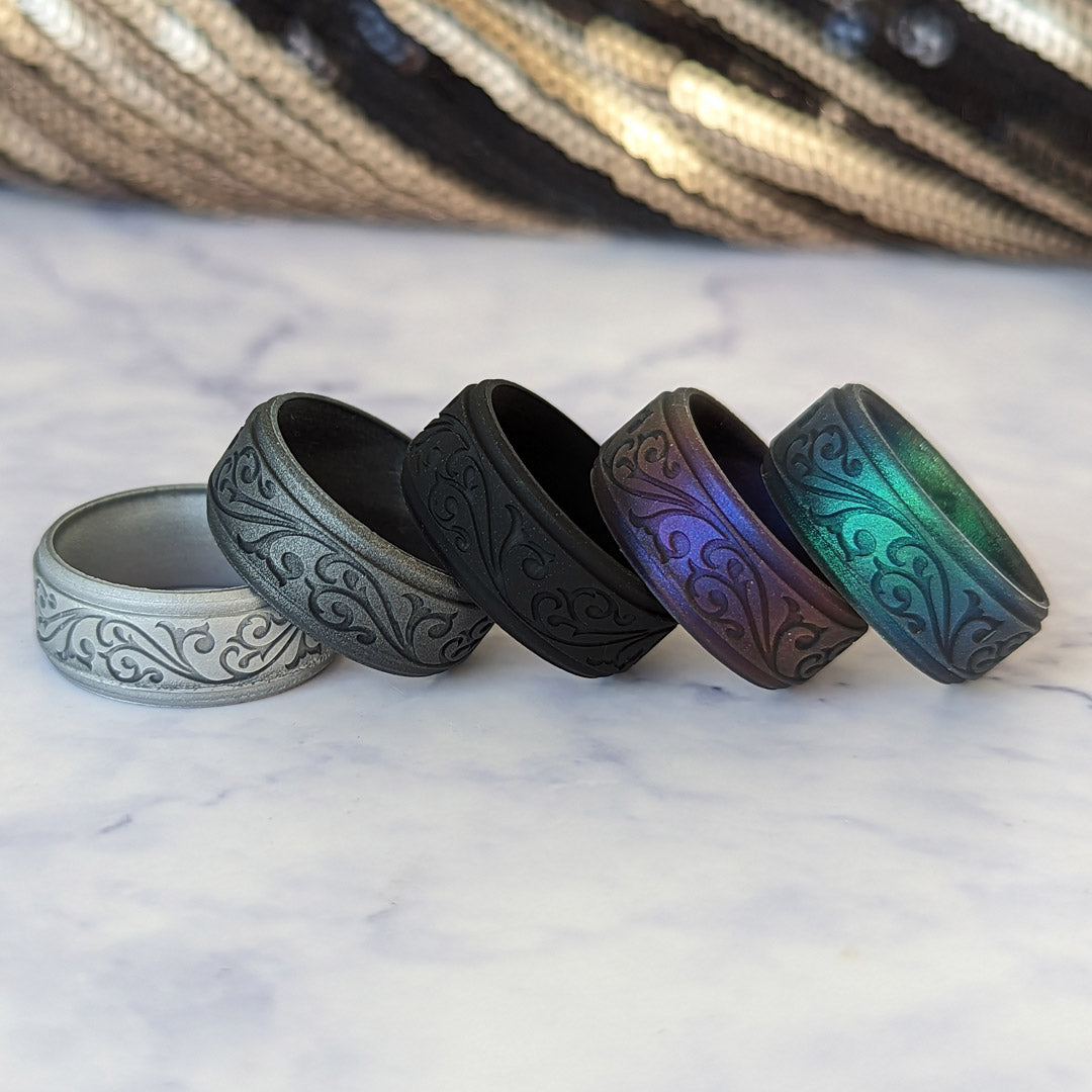 Filigree Engraved Silicone Ring for Men