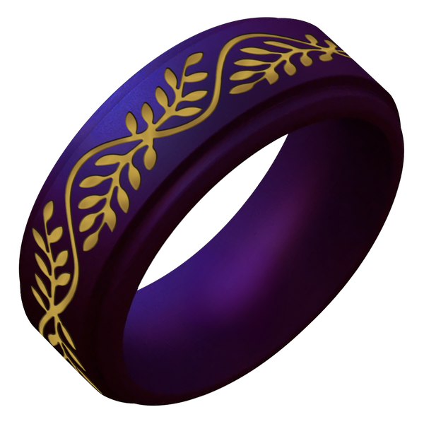 Gold Laurel Silicone Ring for Men on Rise 8mm