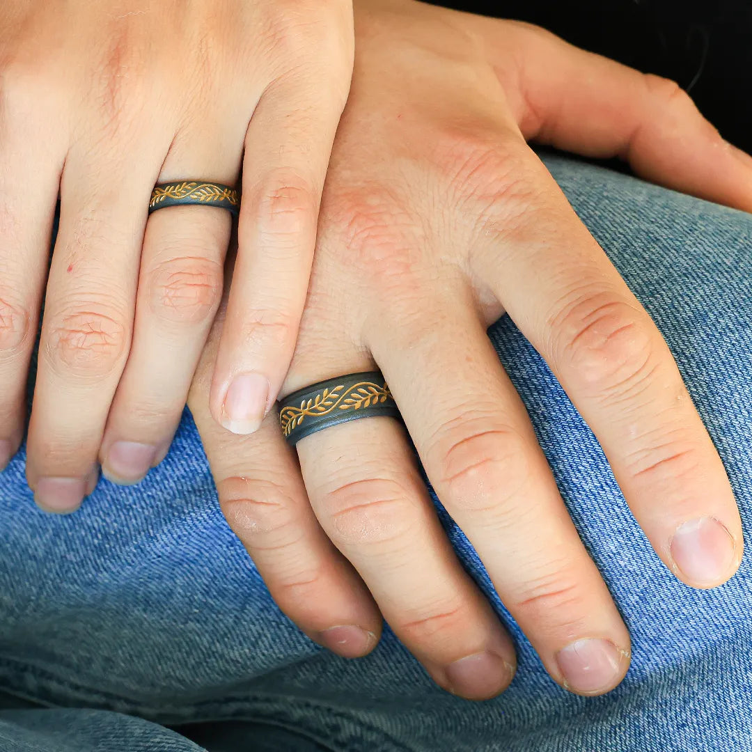 Gold Laurel Silicone Ring for Men on Rise 8mm