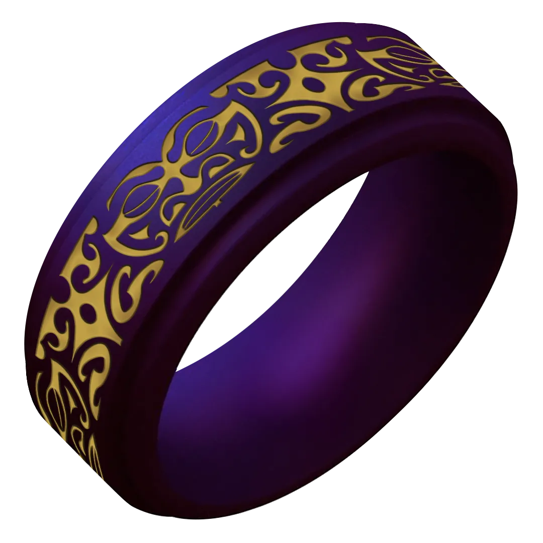 Gold Warrior of Wisdom Tiki God Silicone Ring on Rise 8mm
