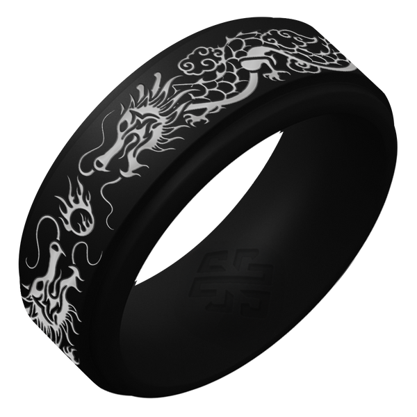 Silver Dragon Silicone Ring on Rise 8mm