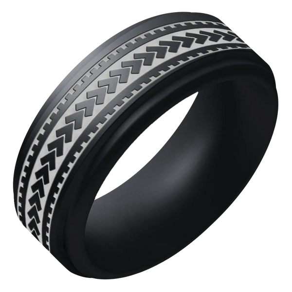Silver Warrior of Courage Spearheads Silicone Ring on Rise 8mm