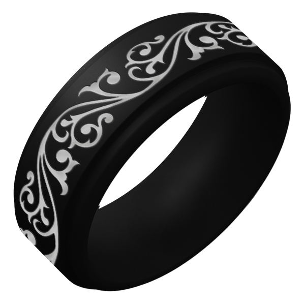 Silver Filigree Silicone Ring on Rise 8mm