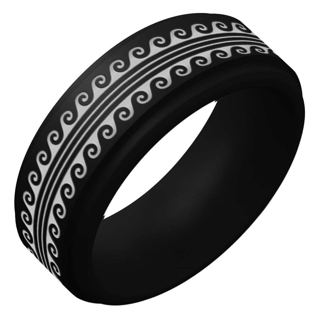 Silver Warrior of Serenity Big Waves Silicone Ring on Rise 8mm