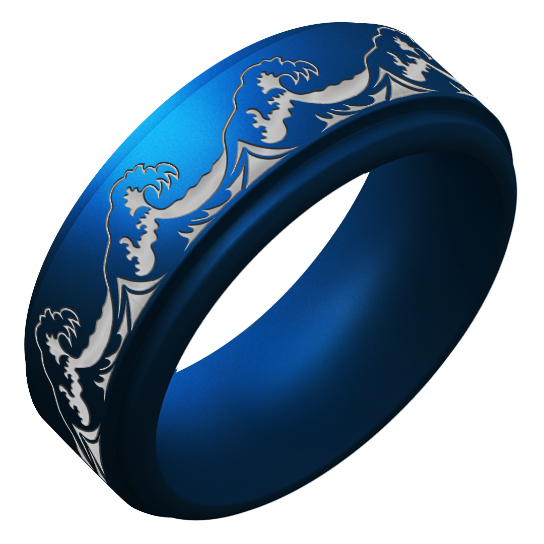 Silver Waves Silicone Ring on Rise 8mm