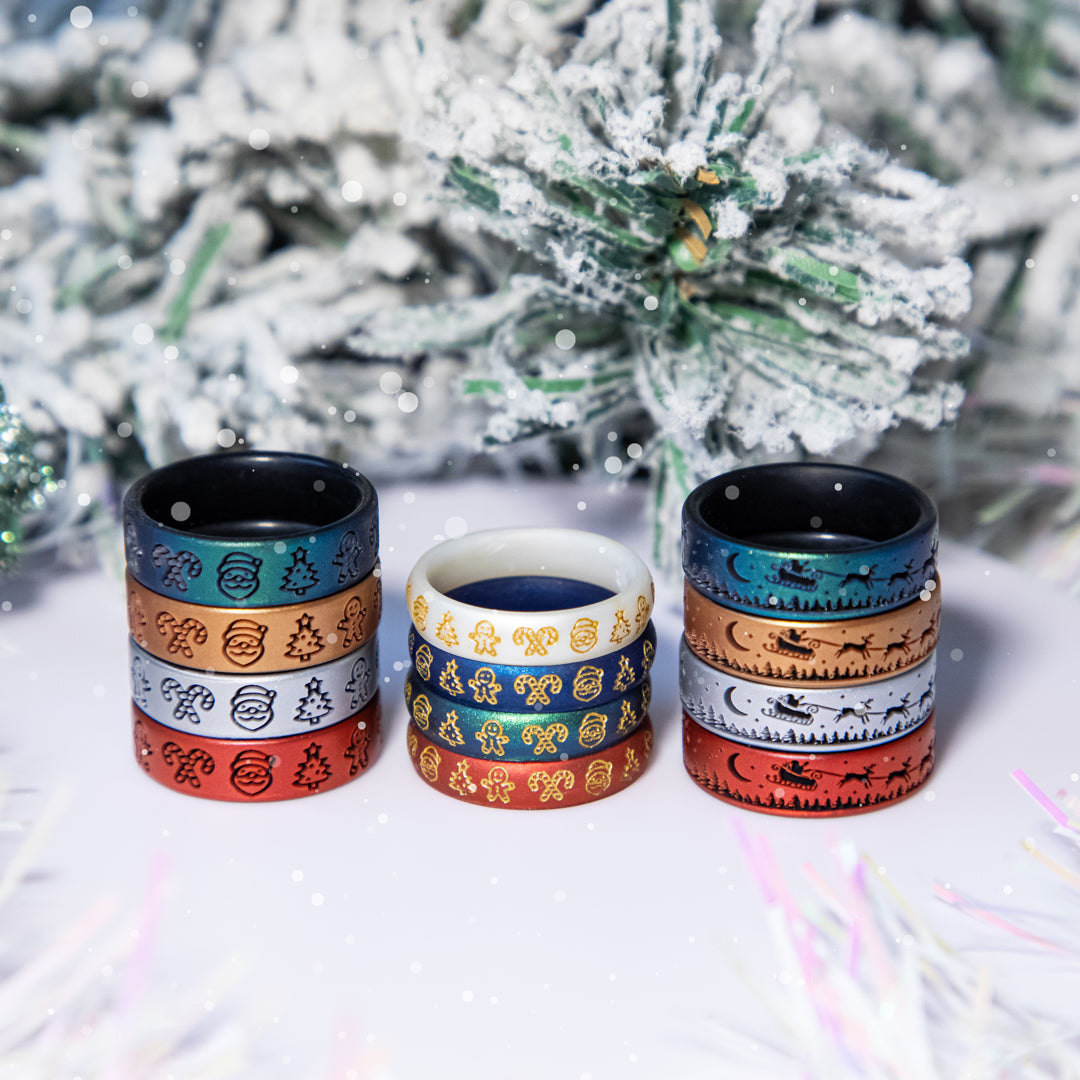 Santa's Reindeer Sleigh Silicone Ring - Engraved Dual Layer