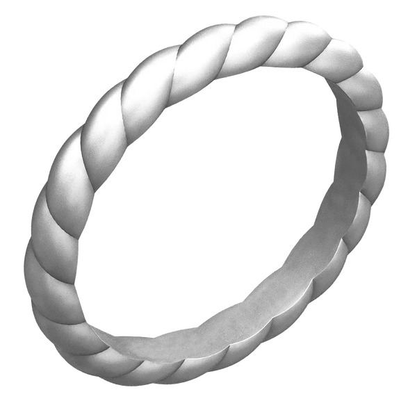 Silver Braided Slim Silicone Ring, Stackable Thin Band