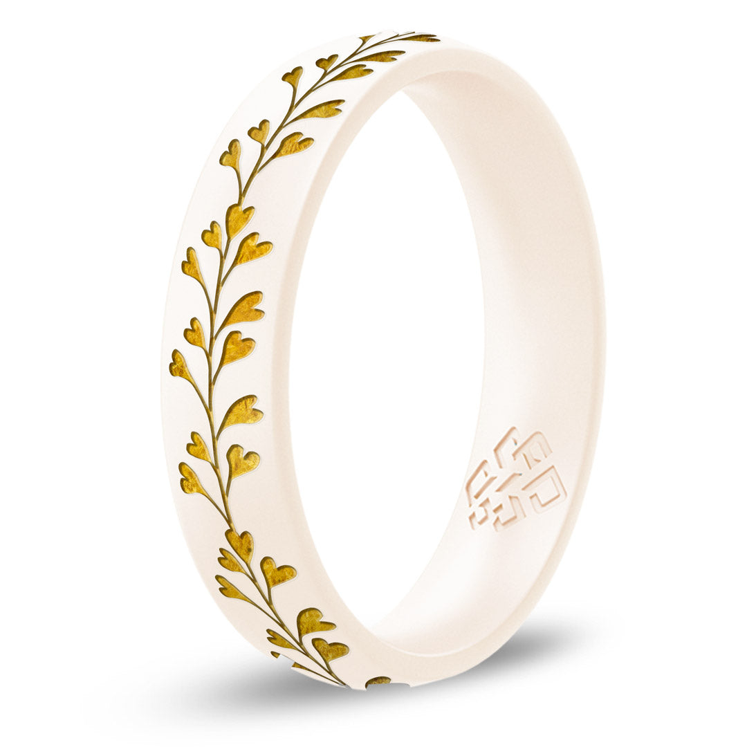 Heart Vine Silicone Ring, Engraved with Gold Inlay - Arc 4mm