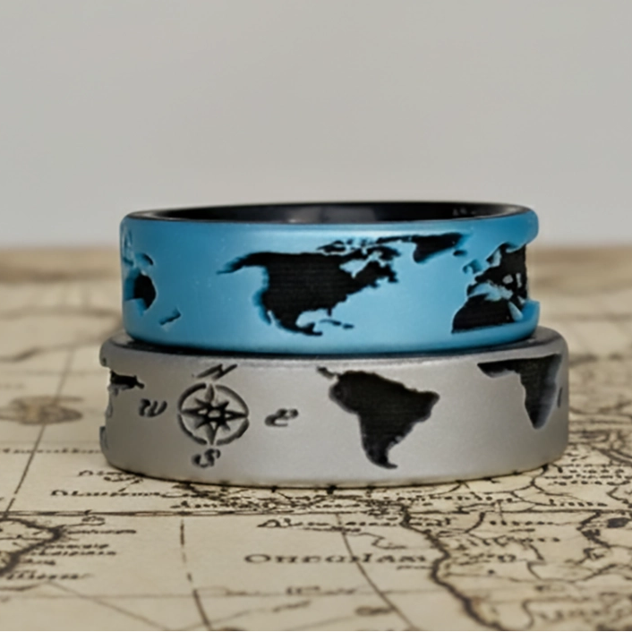 World Map Silicone Ring on Dual Layer 6mm